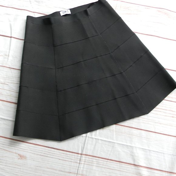 SONIA BY SONIA RYKIEL BLACK CANVAS/SEAT BELT MATERIAL PIECED ELASTIC SKIRT SZ L - Picture 1 of 5